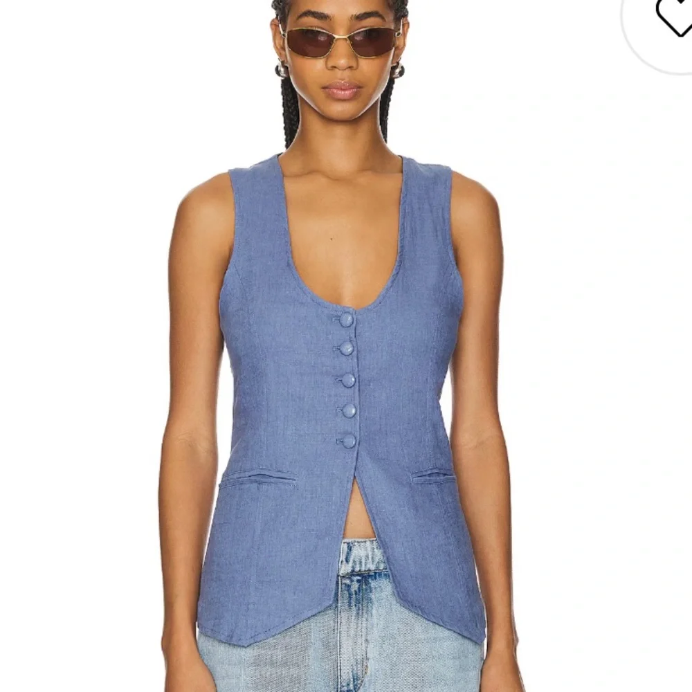 Free People Chic Blue Button-Front Top - Picture 2 of 12